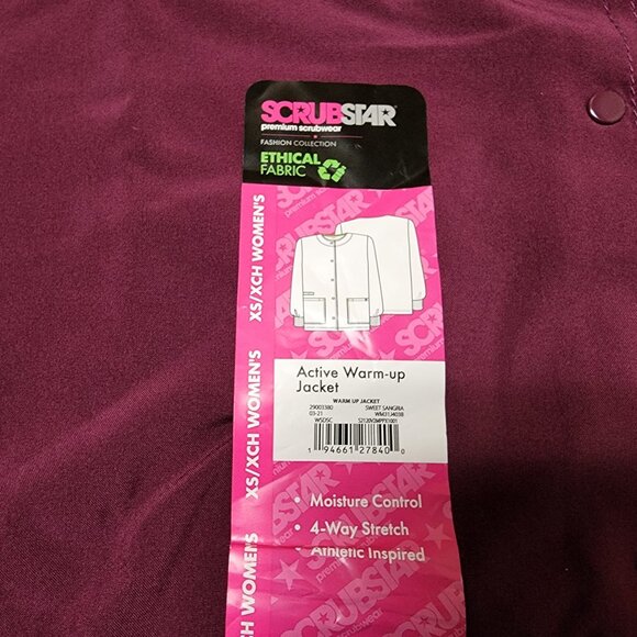 Scrubstar Womens Warm Up Premium Scrub Top XS Jacket Snap Front Stretch Burgundy - Picture 3 of 7